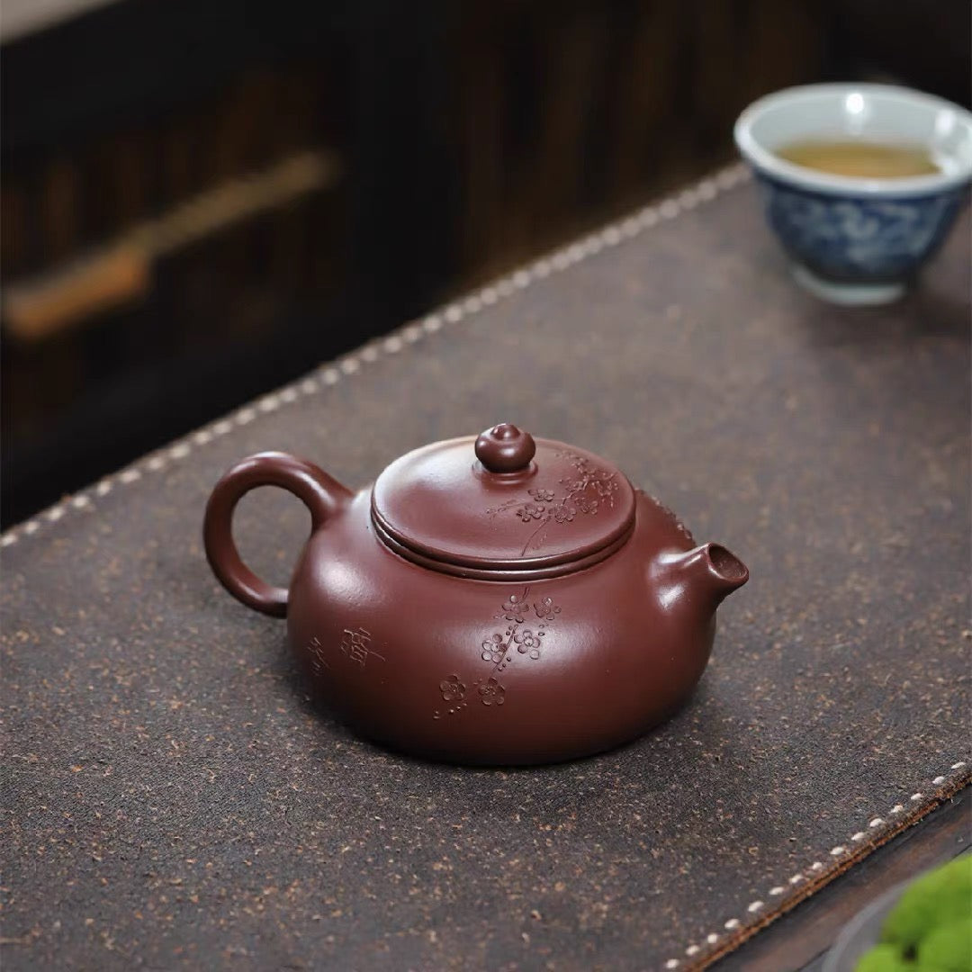 Yixing zisha pot raw ore purple vermicelli handmade applique plum blossom Hanjiang pot
