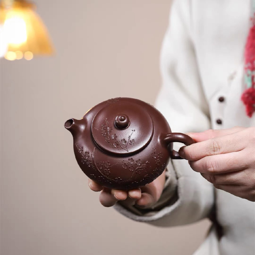Yixing zisha pot raw ore purple vermicelli handmade applique plum blossom Hanjiang pot