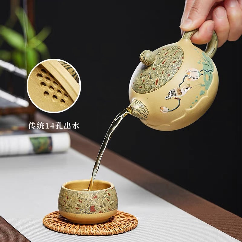 Yixing pure handmade purple clay pot famous expert authentic lotus beauty pot