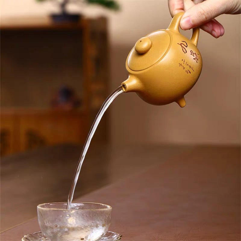 Yixing famous hand-made zishahu raw ore section mud three-legged Jiuding pot