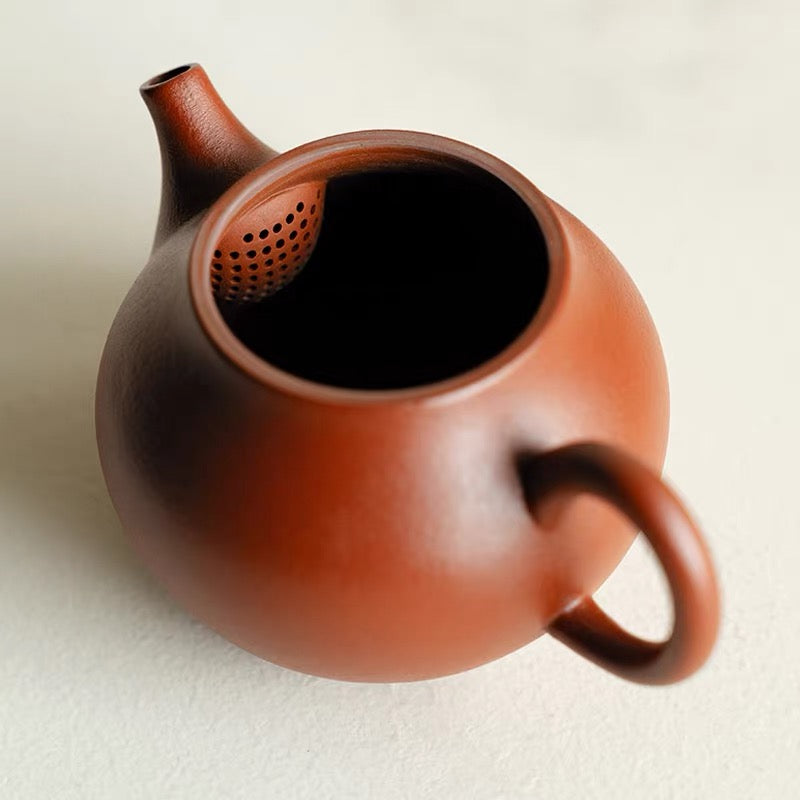 Yixing red porcelain Zhu ni small eggplant teapot