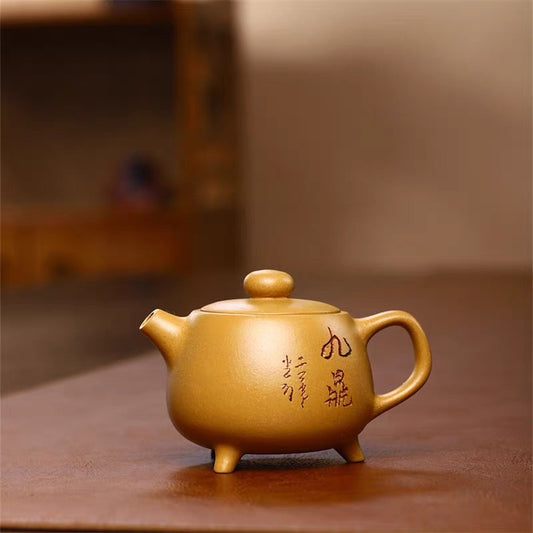 Yixing famous hand-made zishahu raw ore section mud three-legged Jiuding pot