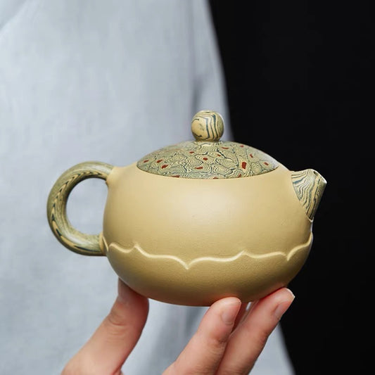 Yixing pure handmade purple clay pot famous expert authentic lotus beauty pot
