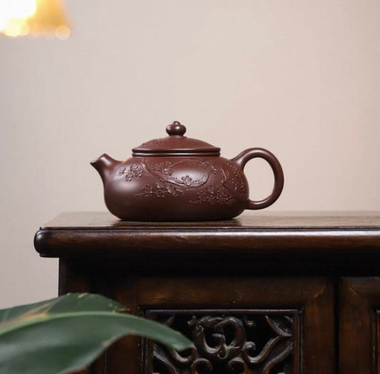 Yixing zisha pot raw ore purple vermicelli handmade applique plum blossom Hanjiang pot