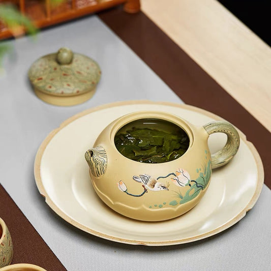 Yixing pure handmade purple clay pot famous expert authentic lotus beauty pot